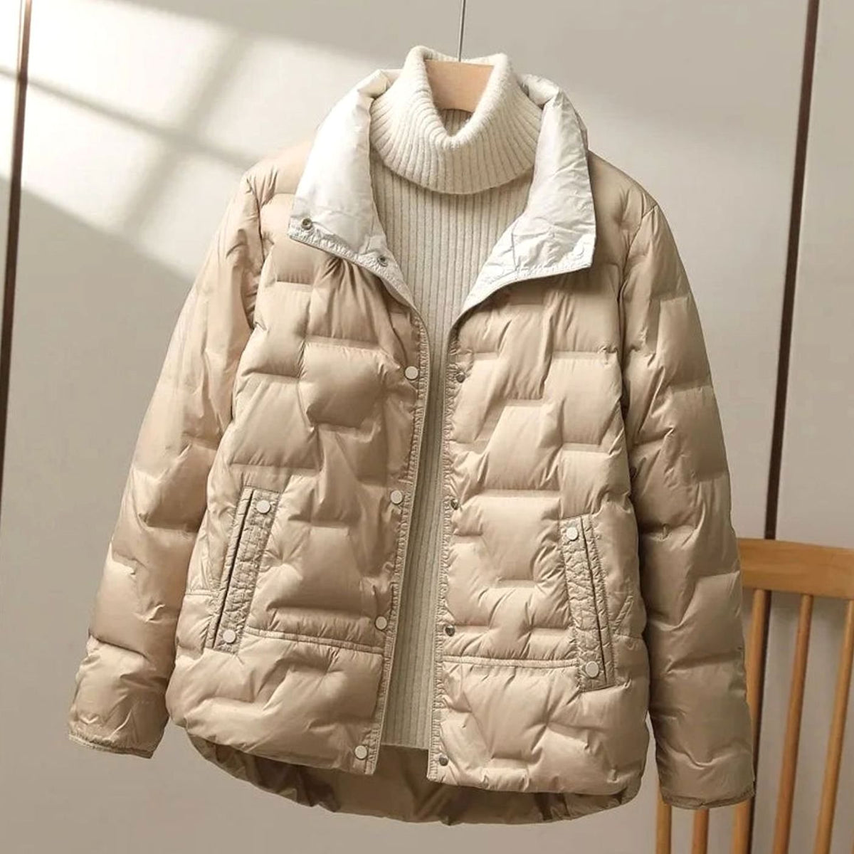 Abrigo acolchado de plumas para mujer, de invierno, con cuello alto