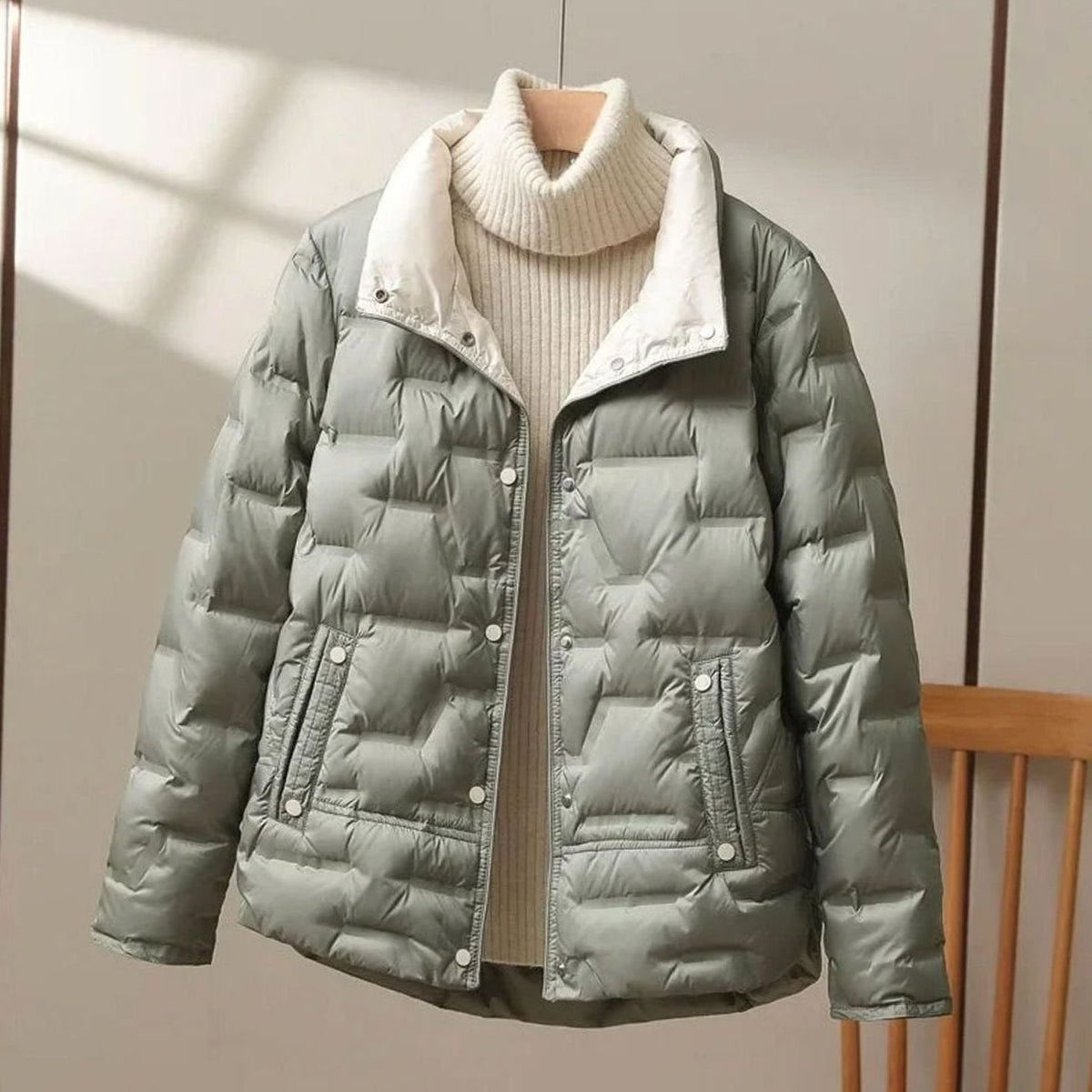 Abrigo acolchado de plumas para mujer, de invierno, con cuello alto