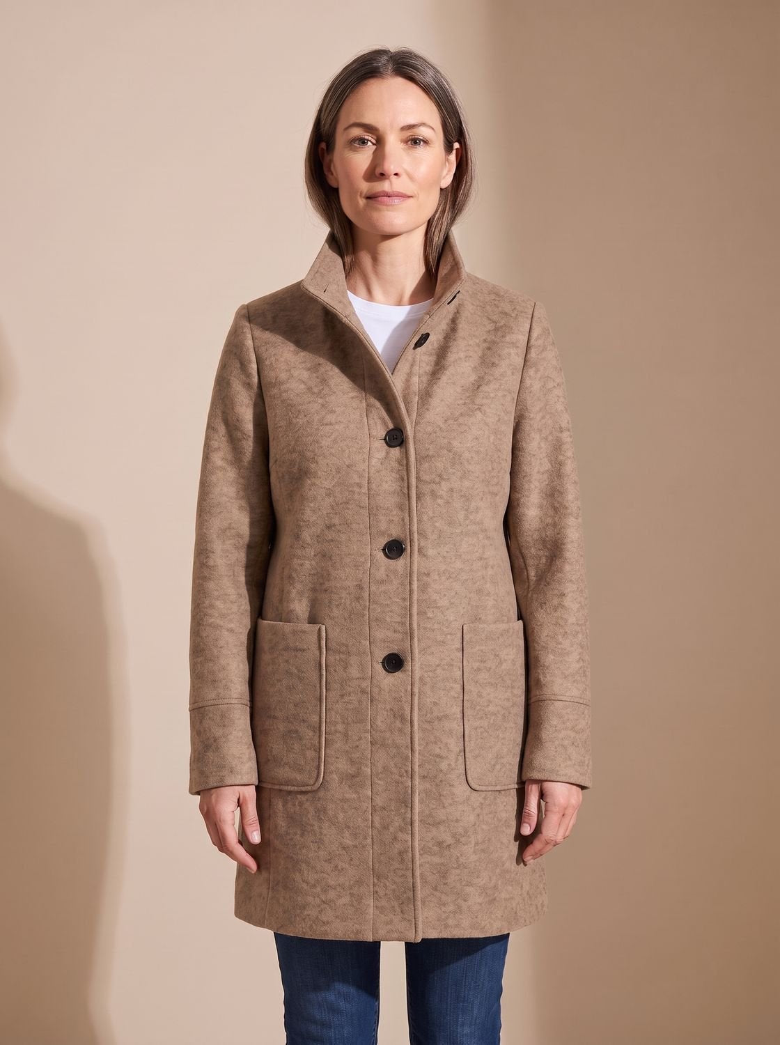 Freya | Gabardina de mezcla de lana para mujer, de cuello alto, con botones delanteros y corte largo