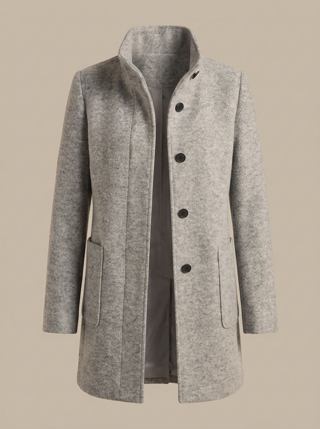 Freya | Gabardina de mezcla de lana para mujer, de cuello alto, con botones delanteros y corte largo