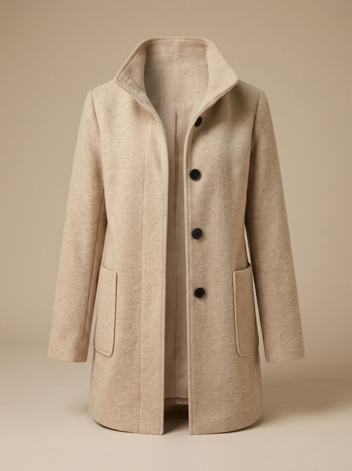 Freya | Gabardina de mezcla de lana para mujer, de cuello alto, con botones delanteros y corte largo
