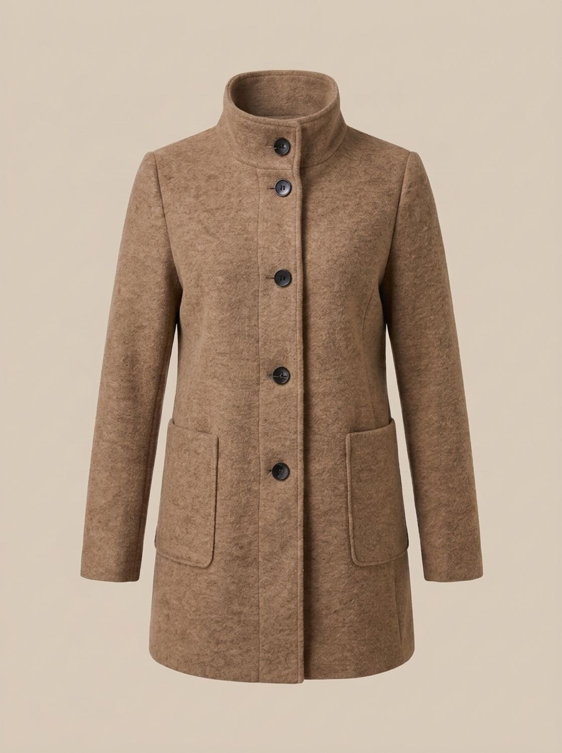Freya | Gabardina de mezcla de lana para mujer, de cuello alto, con botones delanteros y corte largo