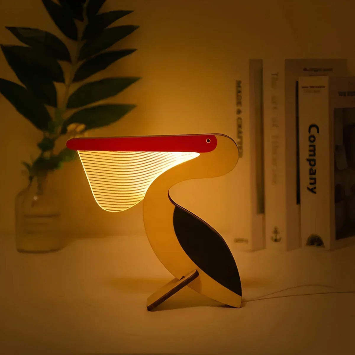 Lámpara de mesa de noche táctil de madera y acrílico con silueta de fauna
