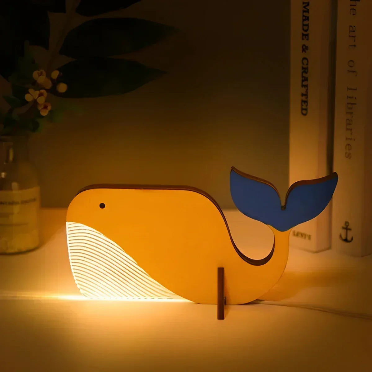 Lámpara de mesa de noche táctil de madera y acrílico con silueta de fauna
