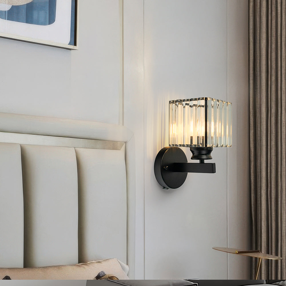 Lámpara de pared moderna de hierro con panel de cristal facetado
