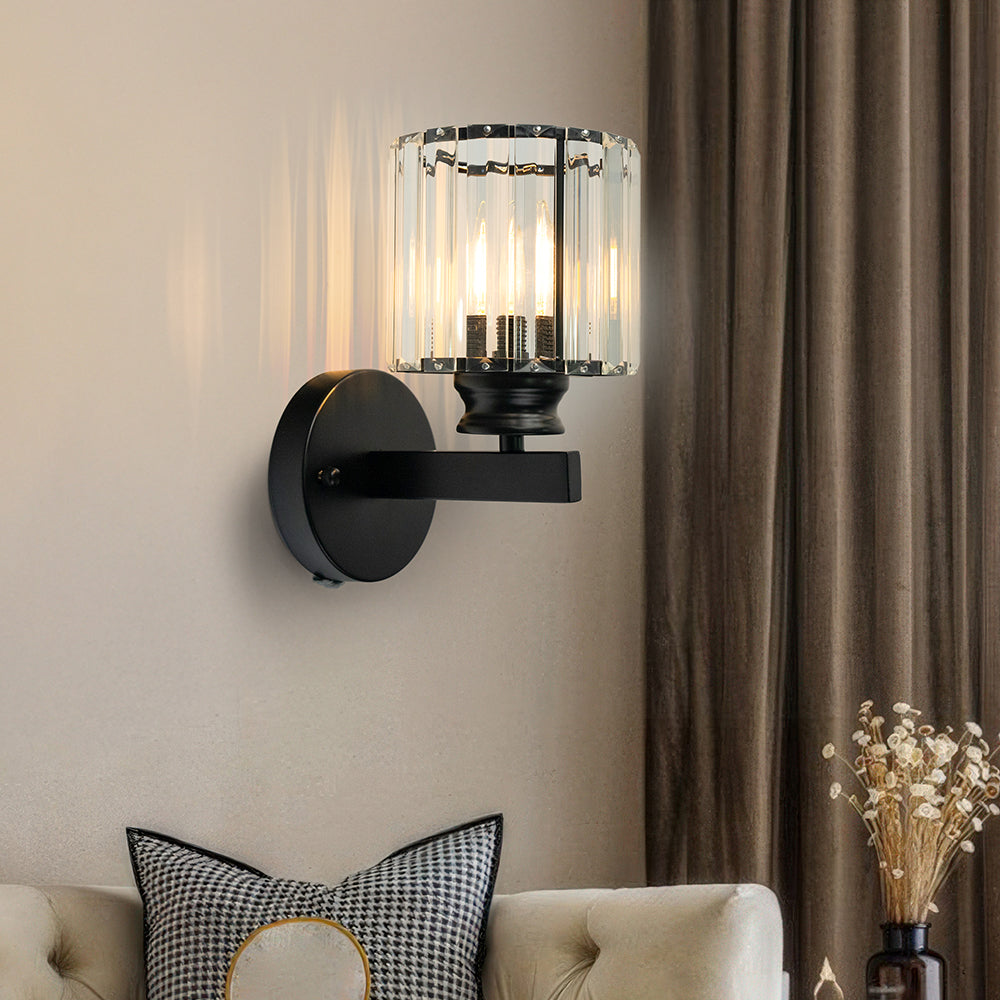 Lámpara de pared moderna de hierro con panel de cristal facetado