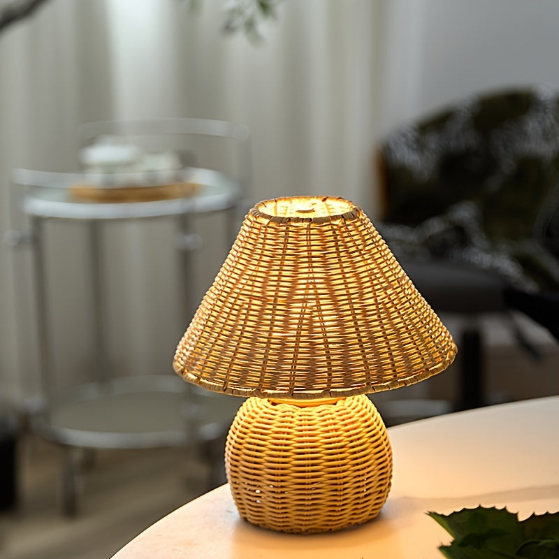 Lámpara de mesa rústica zen de estilo bohemio con tejido de bambú hecho a mano