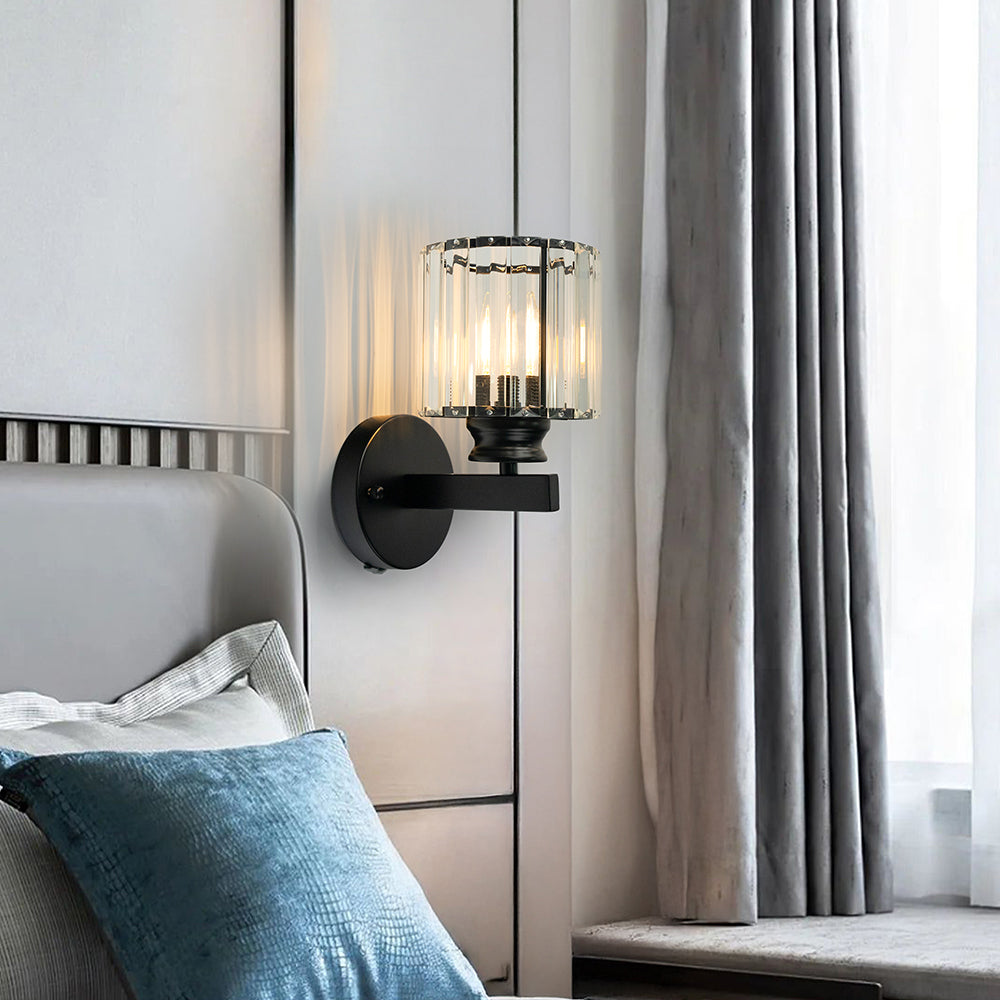 Lámpara de pared moderna de hierro con panel de cristal facetado