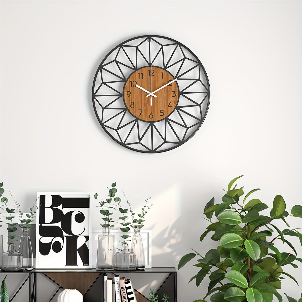 Reloj de pared de cuarzo silencioso redondo con grano de madera industrial