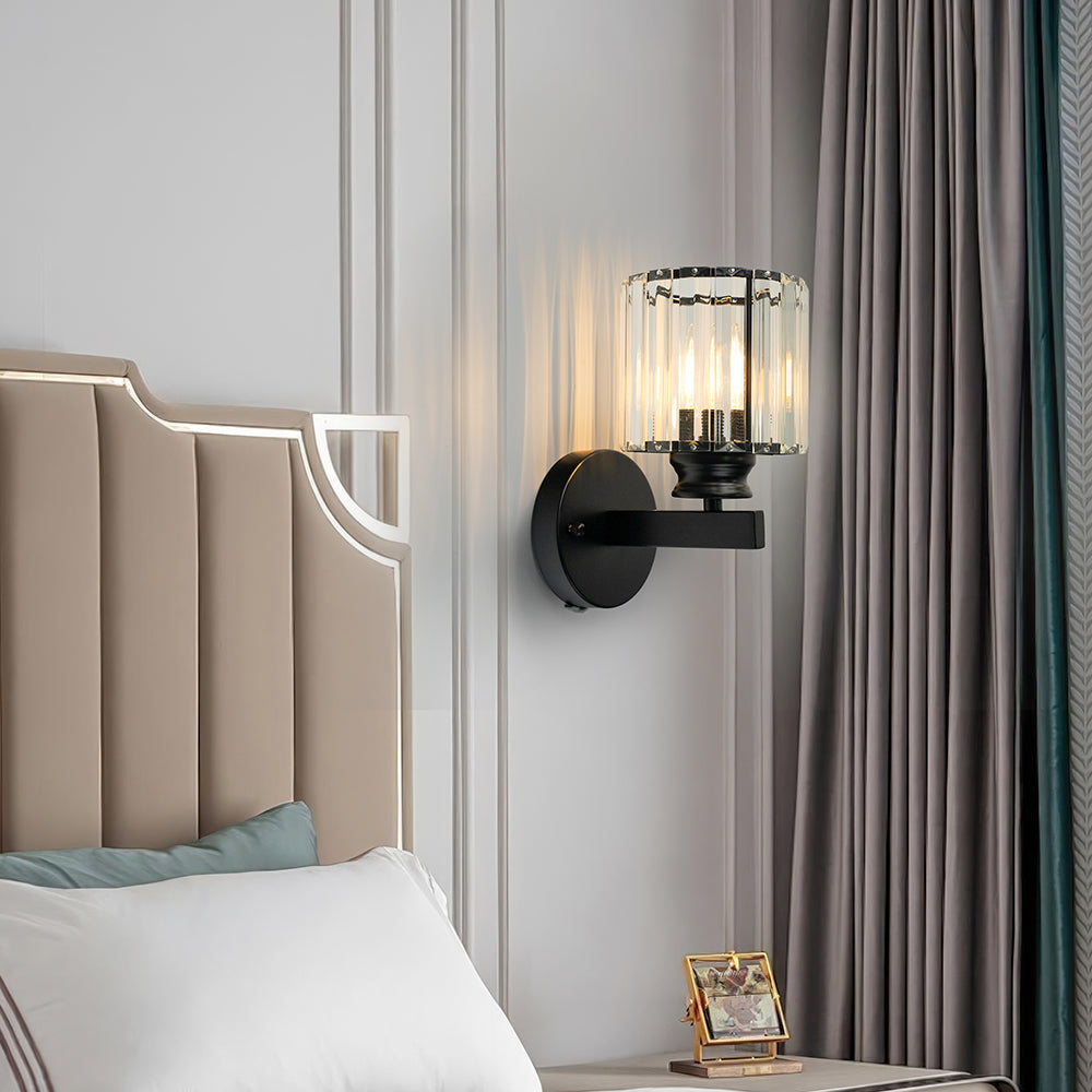 Lámpara de pared moderna de hierro con panel de cristal facetado