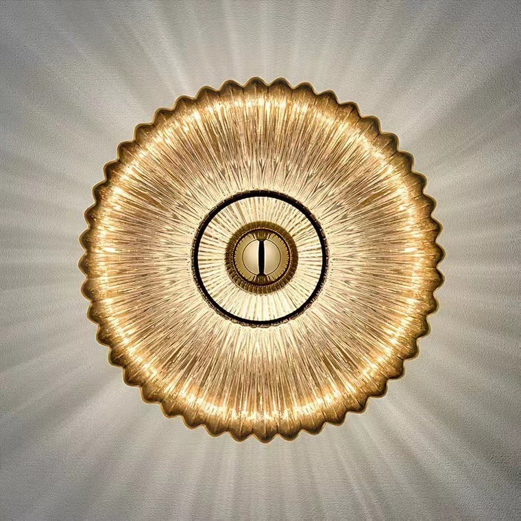 Aplique de pared vintage nórdico de disco de vidrio estriado y ondulado