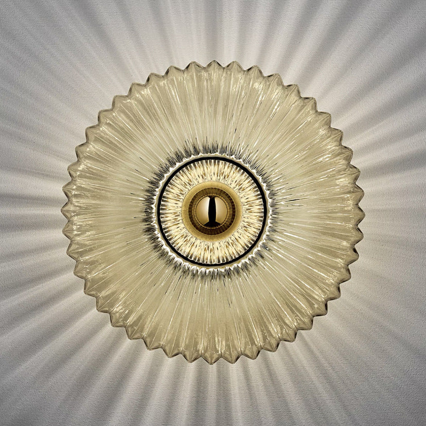 Aplique de pared vintage nórdico de disco de vidrio estriado y ondulado