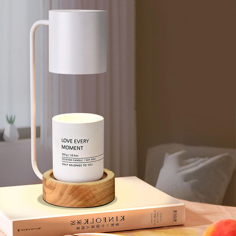 Lámpara de mesa calentadora de velas con base de madera minimalista japonesa y luz regulable
