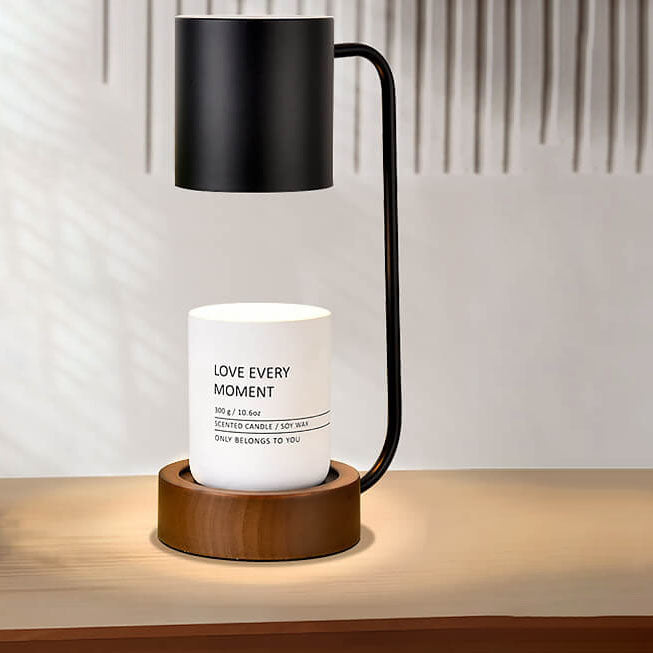 Lámpara de mesa calentadora de velas con base de madera minimalista japonesa y luz regulable