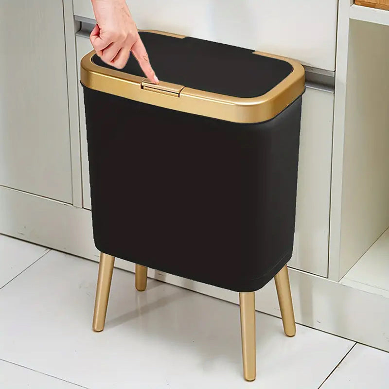 Papelera rectangular delgada y elevada con tapa abatible
