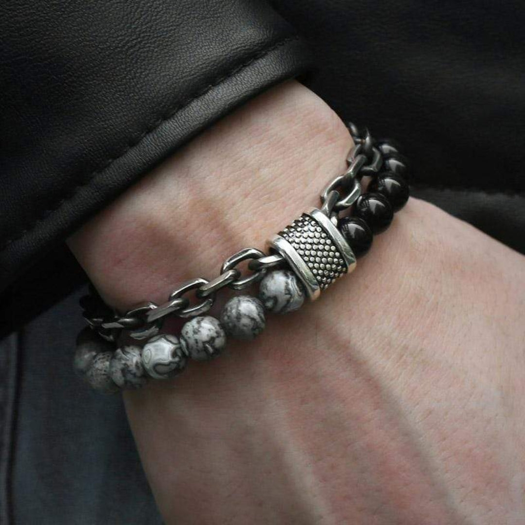 Pulsera protectora de hombre con cuentas de piedra de jaspe natural