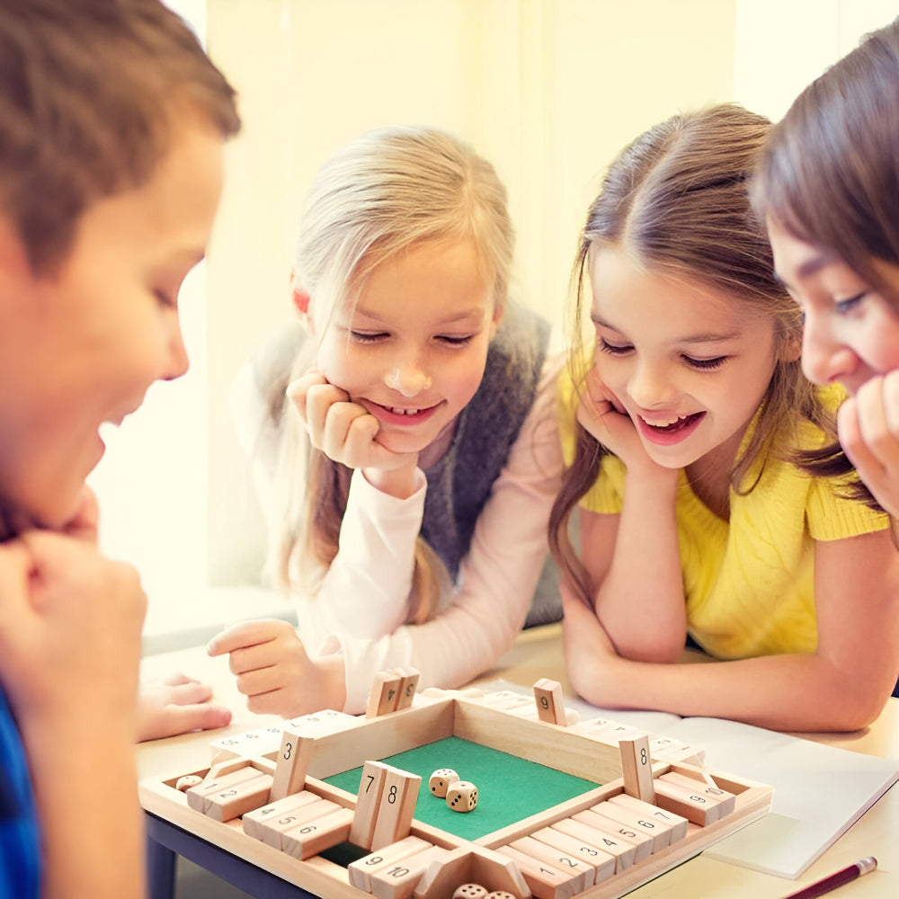 Juego de mesa familiar compacto de aprendizaje matemático, de madera y forma cuadrada