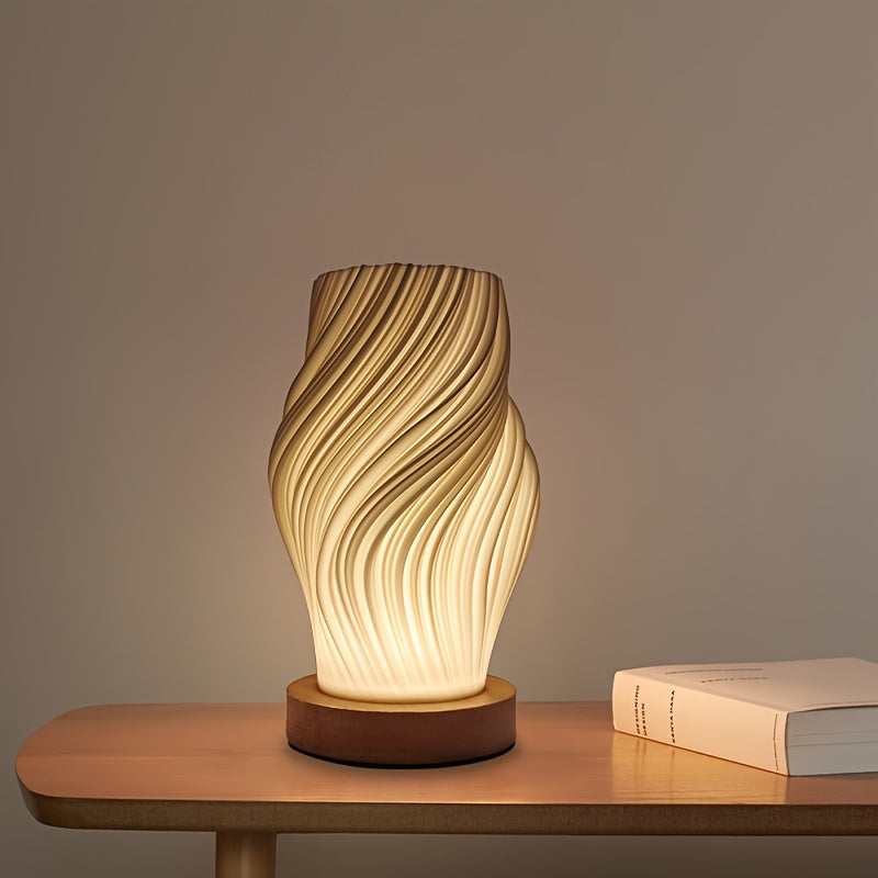 Lámpara de mesa de noche o escritorio con diseño escultórico de ondas en espiral y regulable