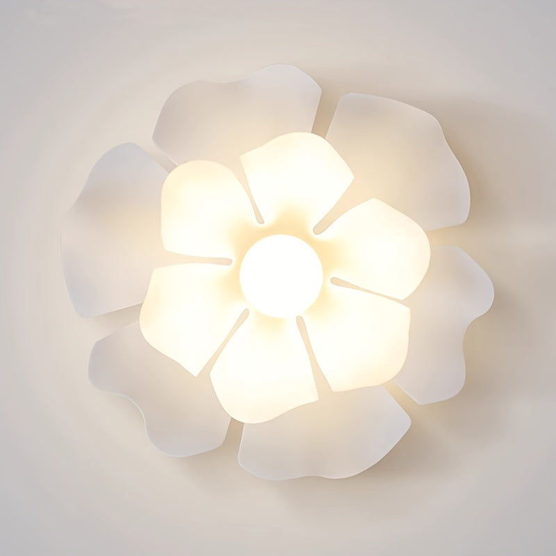 Lámpara de techo semiflush escultórica con flor de pétalos de rosa en plena floración