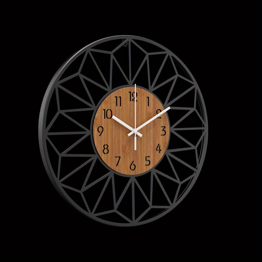 Reloj de pared de cuarzo silencioso redondo con grano de madera industrial
