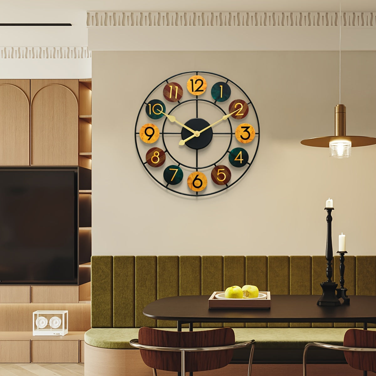 Reloj de pared metálico retro con marco redondo de hierro