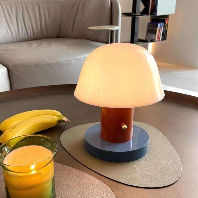 Lámpara de mesa escultural con forma de champiñón, recargable, táctil, regulable e inalámbrica