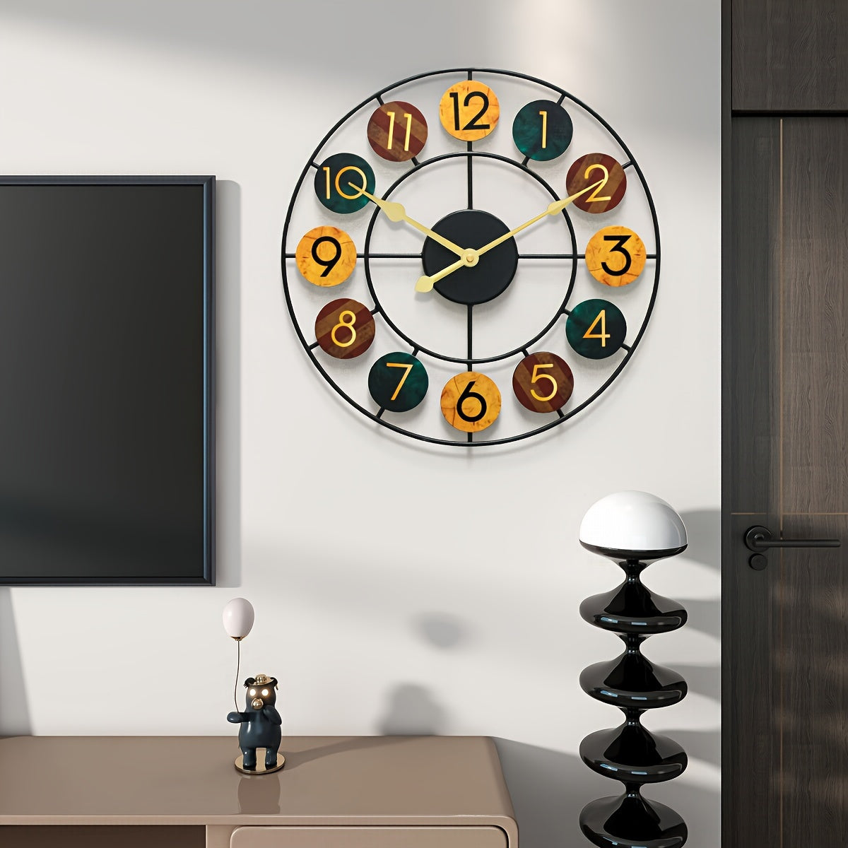 Reloj de pared metálico retro con marco redondo de hierro