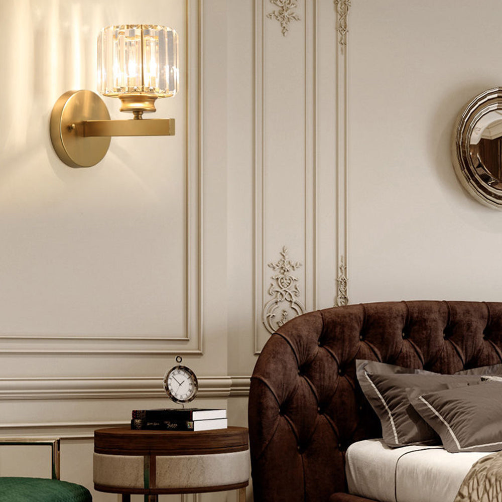 Lámpara de pared moderna de hierro con panel de cristal facetado