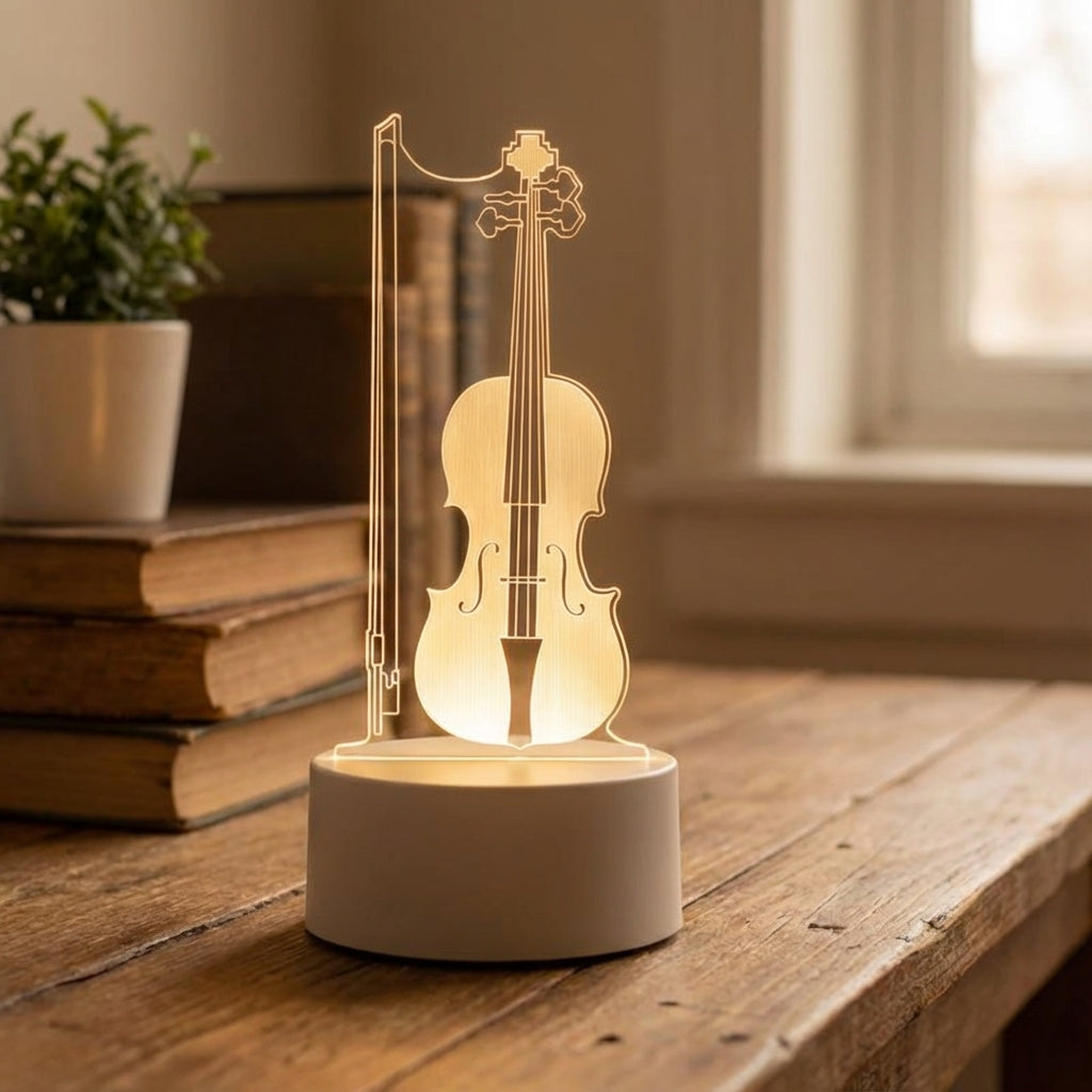 Lámpara de mesa acrílica con diseño de ilusión de violonchelo en 3D y USB