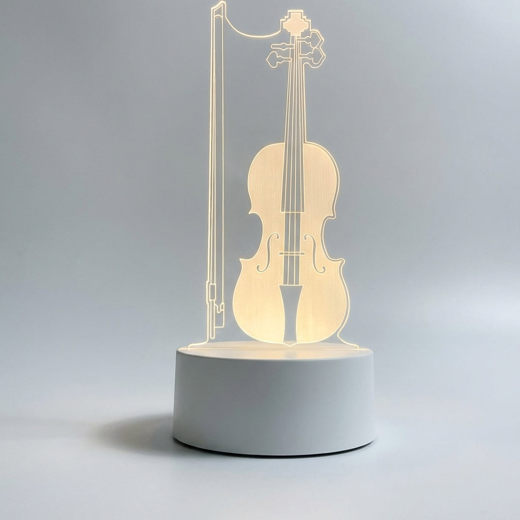 Lámpara de mesa acrílica con diseño de ilusión de violonchelo en 3D y USB
