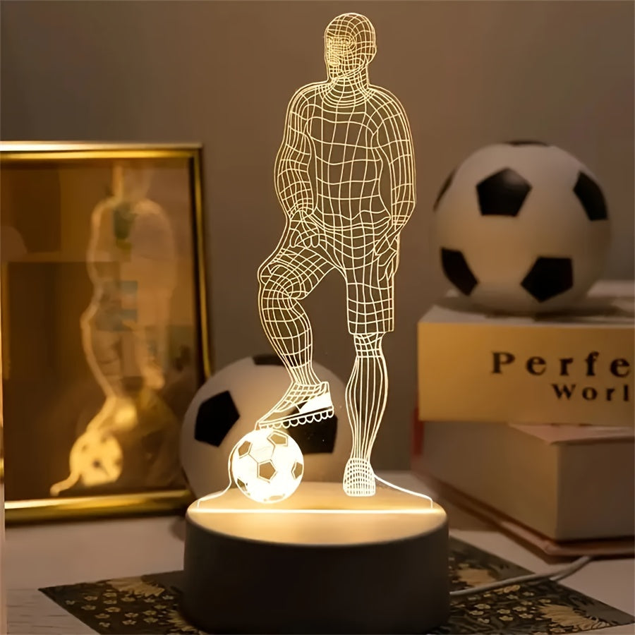 Lámpara de mesa escultórica con motivo de fútbol, panel acrílico y alimentación USB