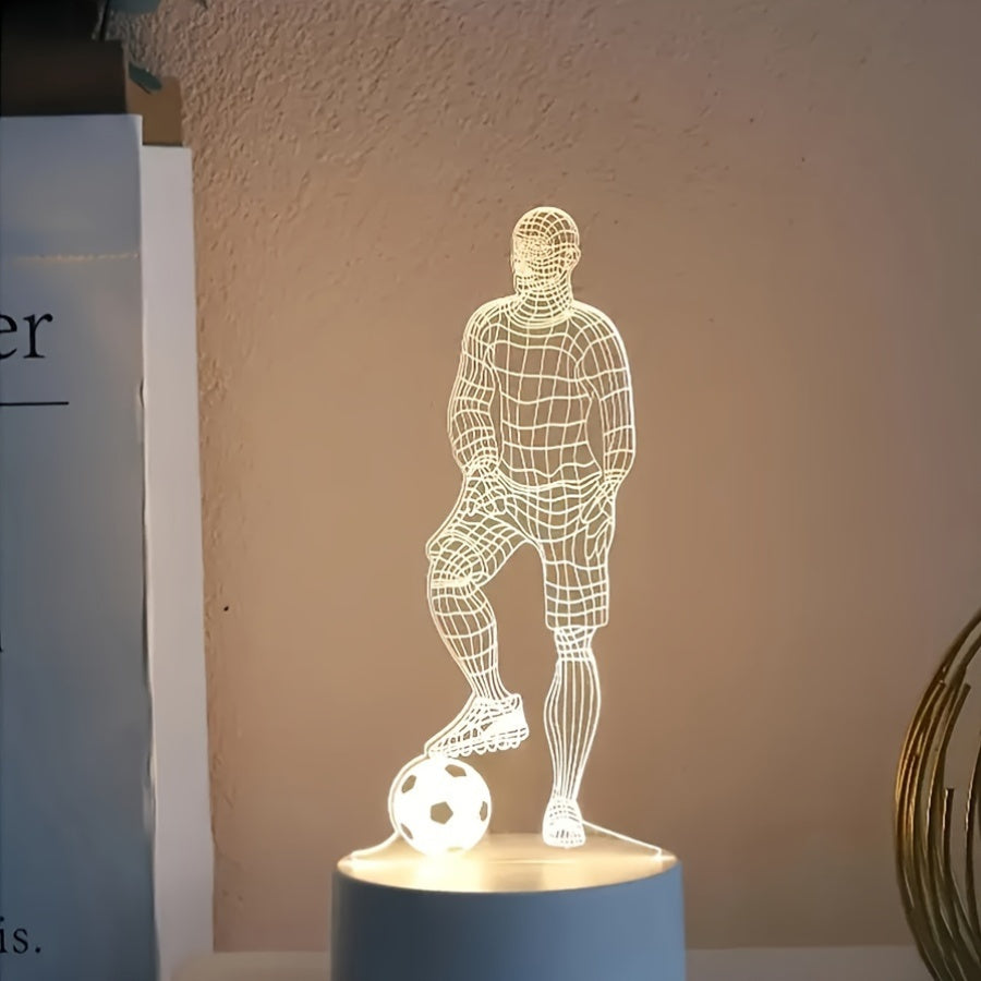 Lámpara de mesa escultórica con motivo de fútbol, panel acrílico y alimentación USB