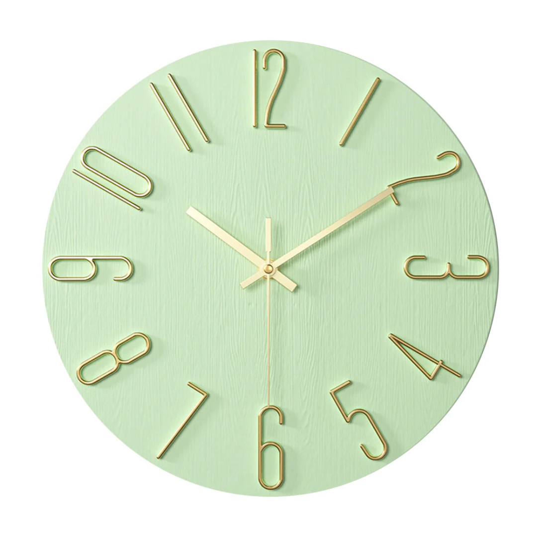 Reloj de pared minimalista escandinavo de cuarzo silencioso con detalles dorados