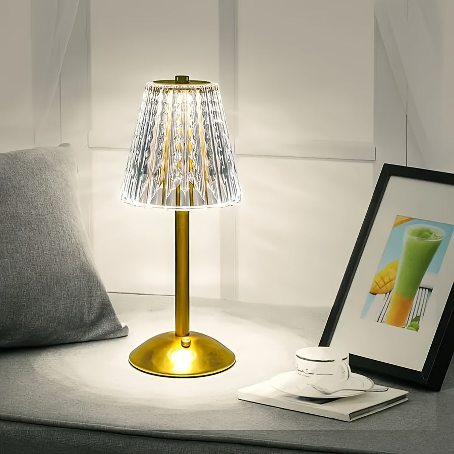 Lámpara de mesa de cristal facetado táctil, regulable, recargable e inalámbrica