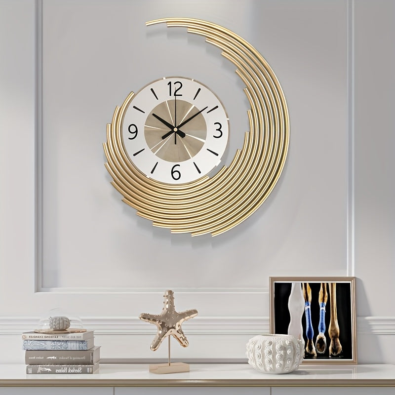 Reloj de pared decorativo silencioso de cuarzo metálico con medias lunas superpuestas