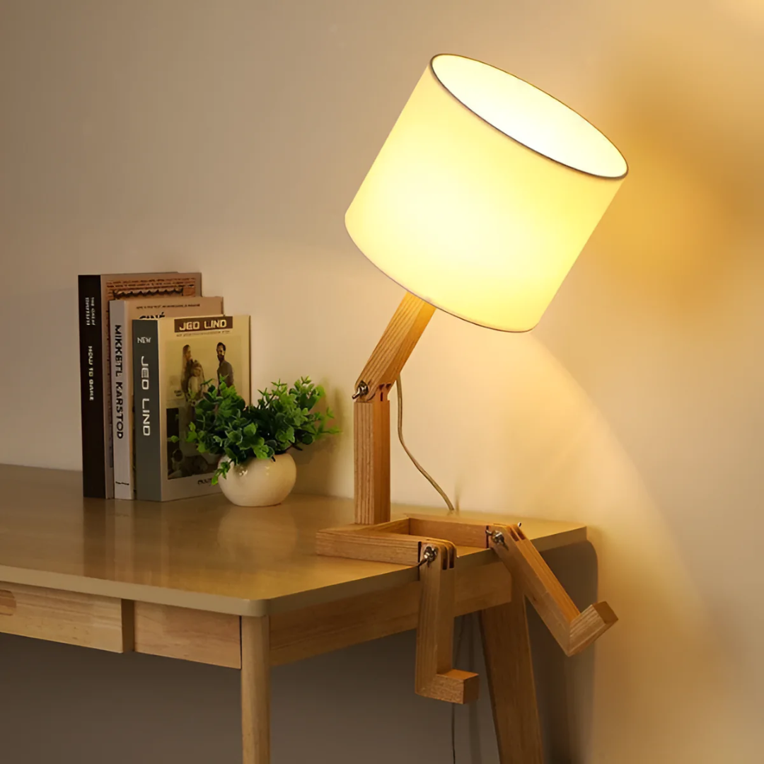 Lámpara de mesa nórdica de madera maciza ajustable y orientable