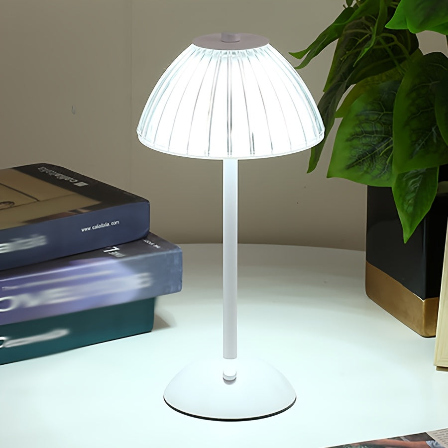 Lámpara de mesa con pantalla de cristal estriado, recargable, táctil y regulable
