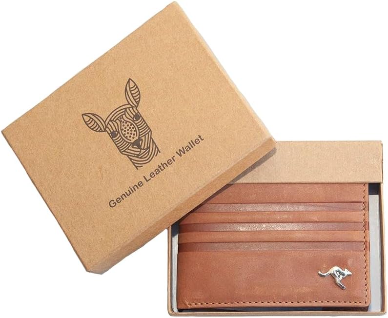Cartera plegable de cuero genuino, tipo bifold, con alfiler de canguro aborigen
