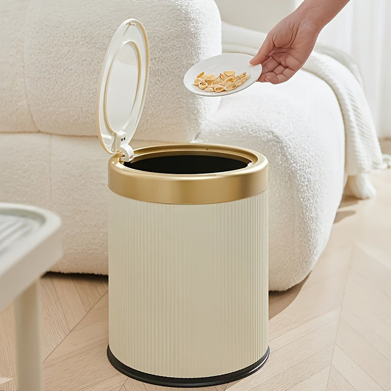 Papelera ovalada elegante con acabado de pintura en polvo, tapa a presión y doble cubo interior