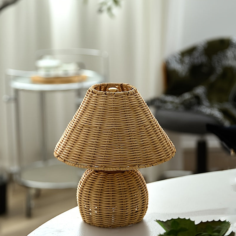 Lámpara de mesa rústica zen de estilo bohemio con tejido de bambú hecho a mano