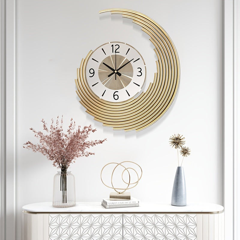 Reloj de pared decorativo silencioso de cuarzo metálico con medias lunas superpuestas