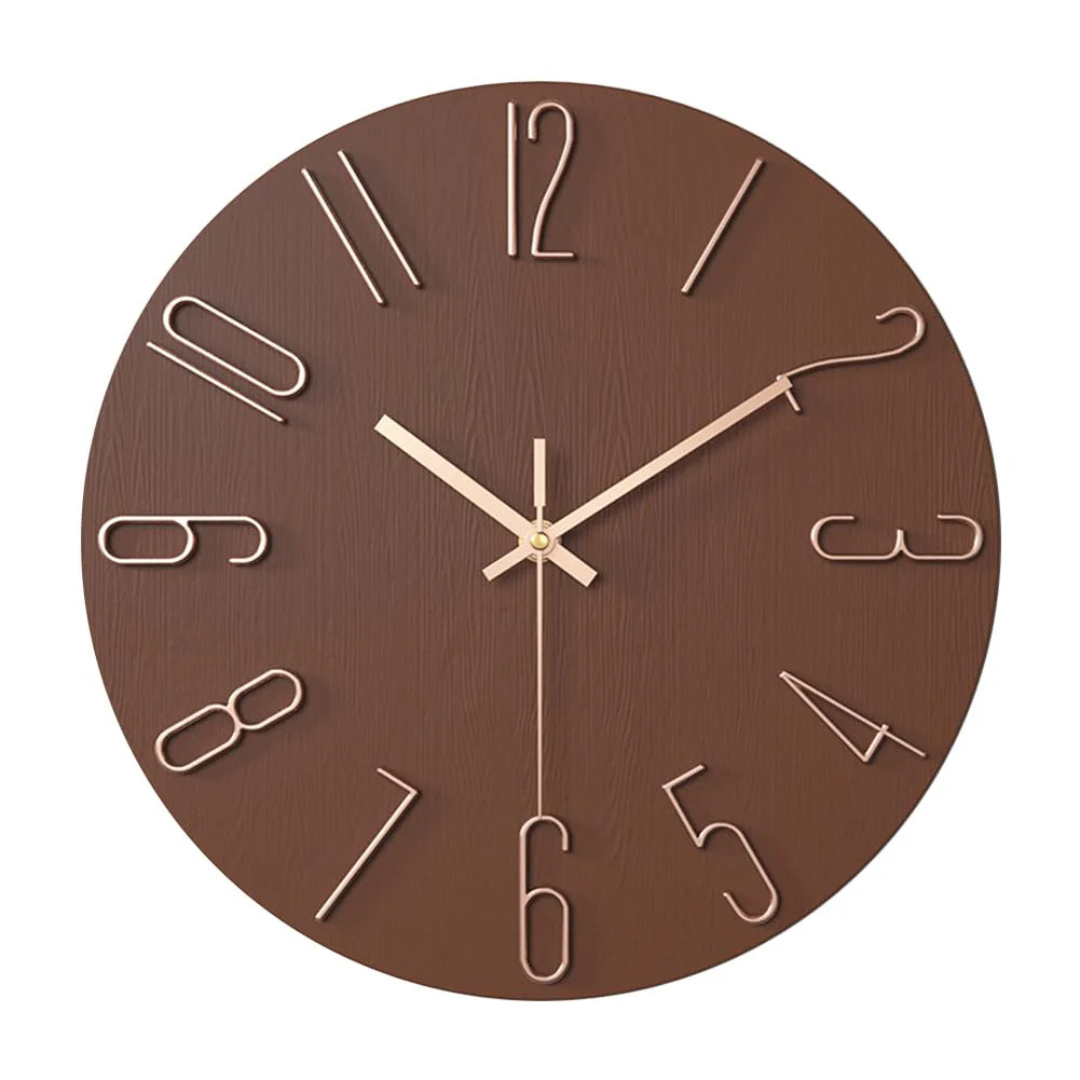 Reloj de pared minimalista escandinavo de cuarzo silencioso con detalles dorados