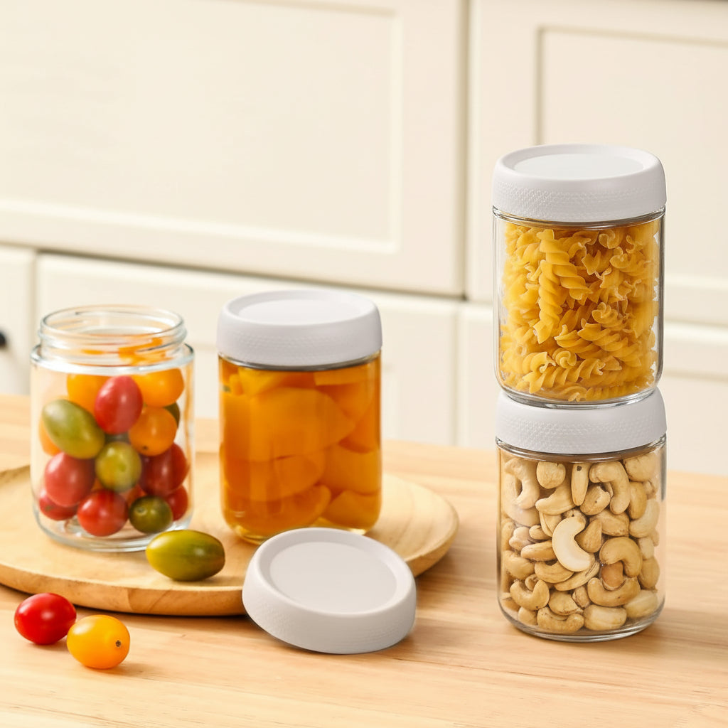 Juego de frascos de vidrio transparentes y apilables para almacenar alimentos, con boca ancha y cierre hermético