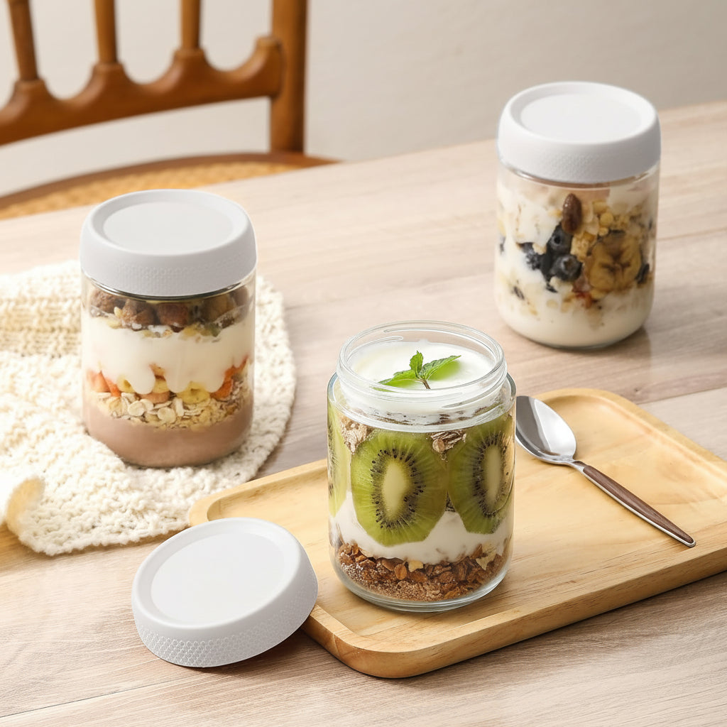 Juego de frascos de vidrio transparentes y apilables para almacenar alimentos, con boca ancha y cierre hermético