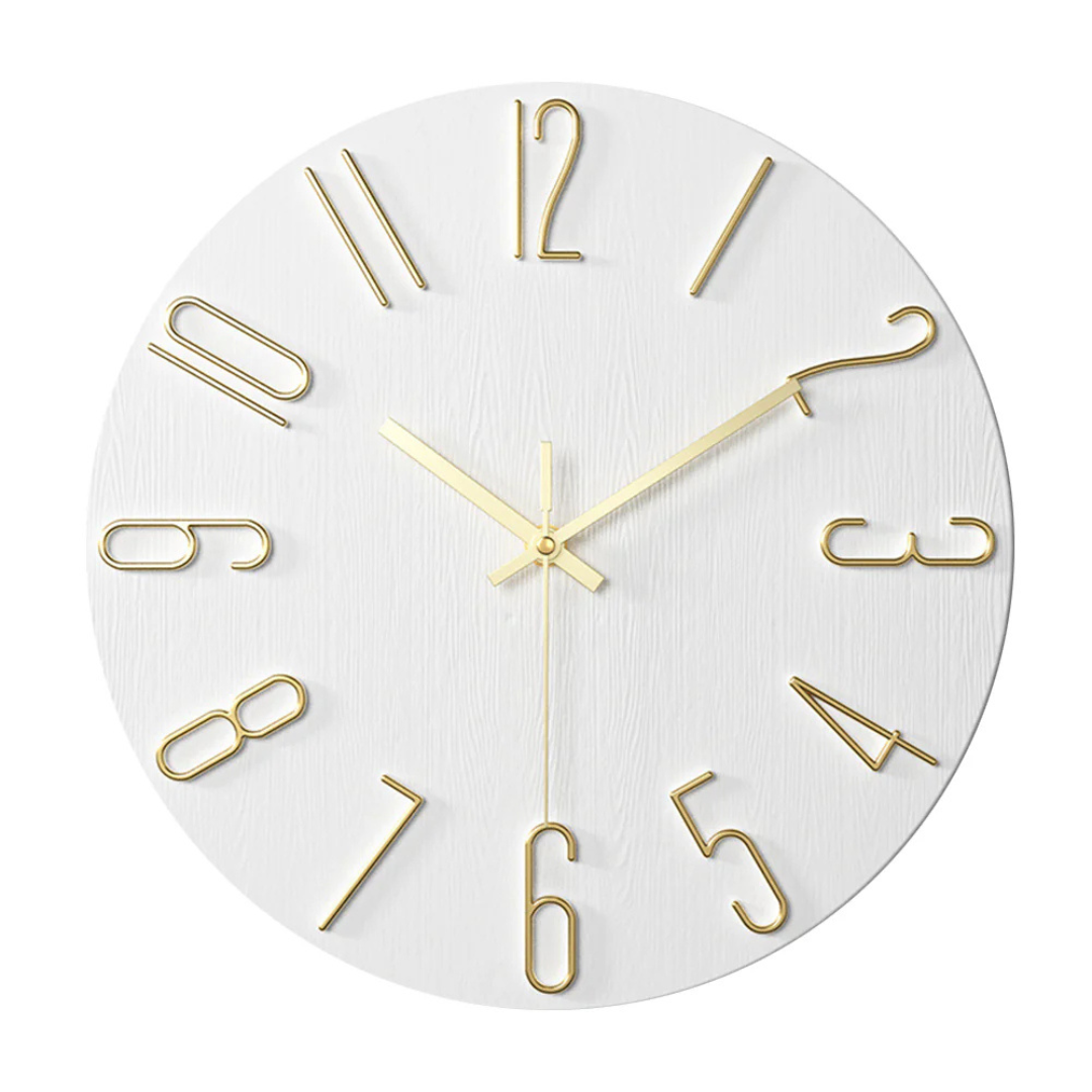 Reloj de pared minimalista escandinavo de cuarzo silencioso con detalles dorados