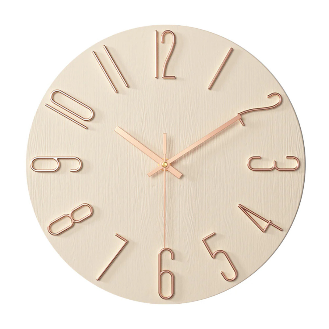 Reloj de pared minimalista escandinavo de cuarzo silencioso con detalles dorados