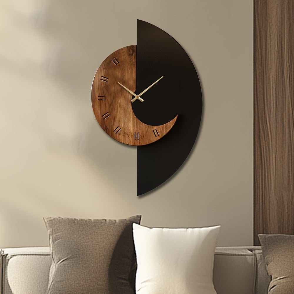 Reloj de pared silencioso de madera minimalista con forma de media luna