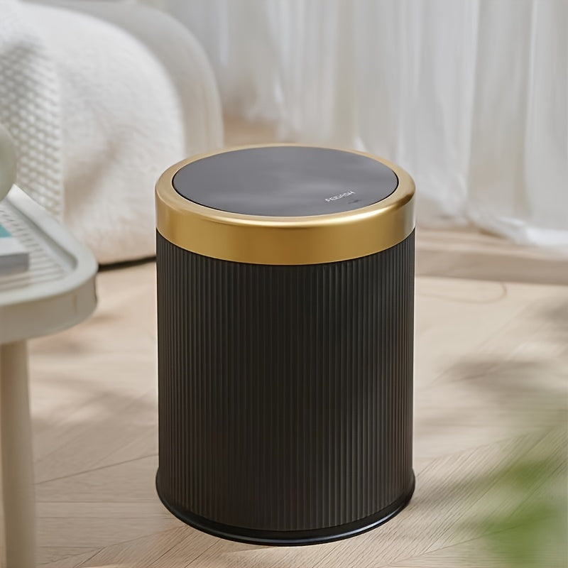 Papelera ovalada elegante con acabado de pintura en polvo, tapa a presión y doble cubo interior