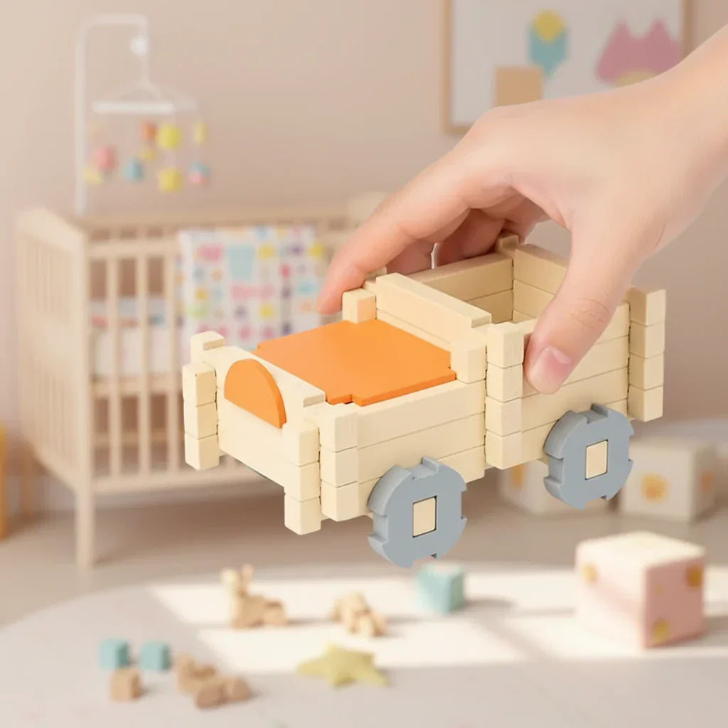 Set de juego de bloques de construcción Montessori apilables de madera natural