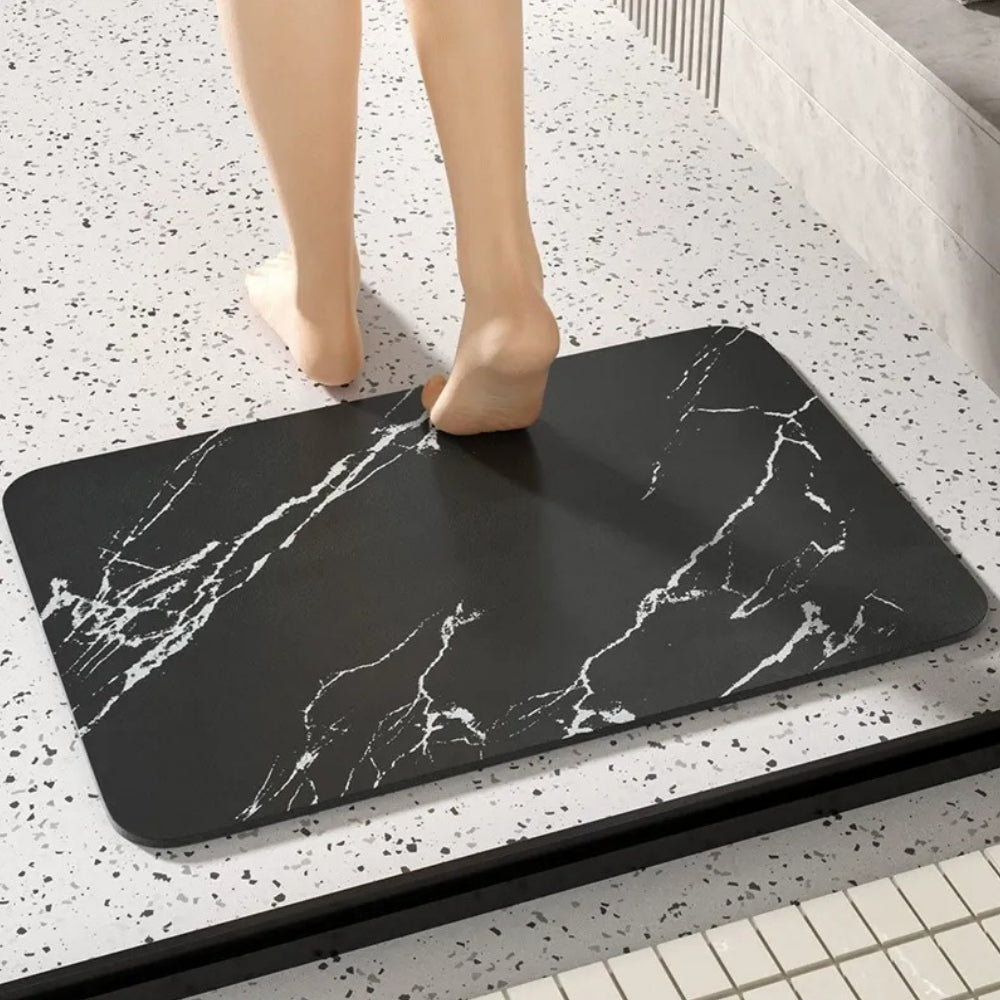 Alfombrilla de baño de piedra de diatomita con diseño de mármol, antideslizante y de secado rápido